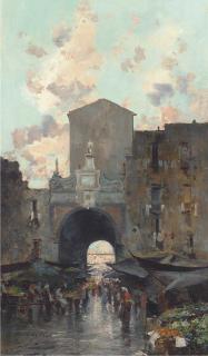 Oscar Ricciardi - An Italian Market At Dusk