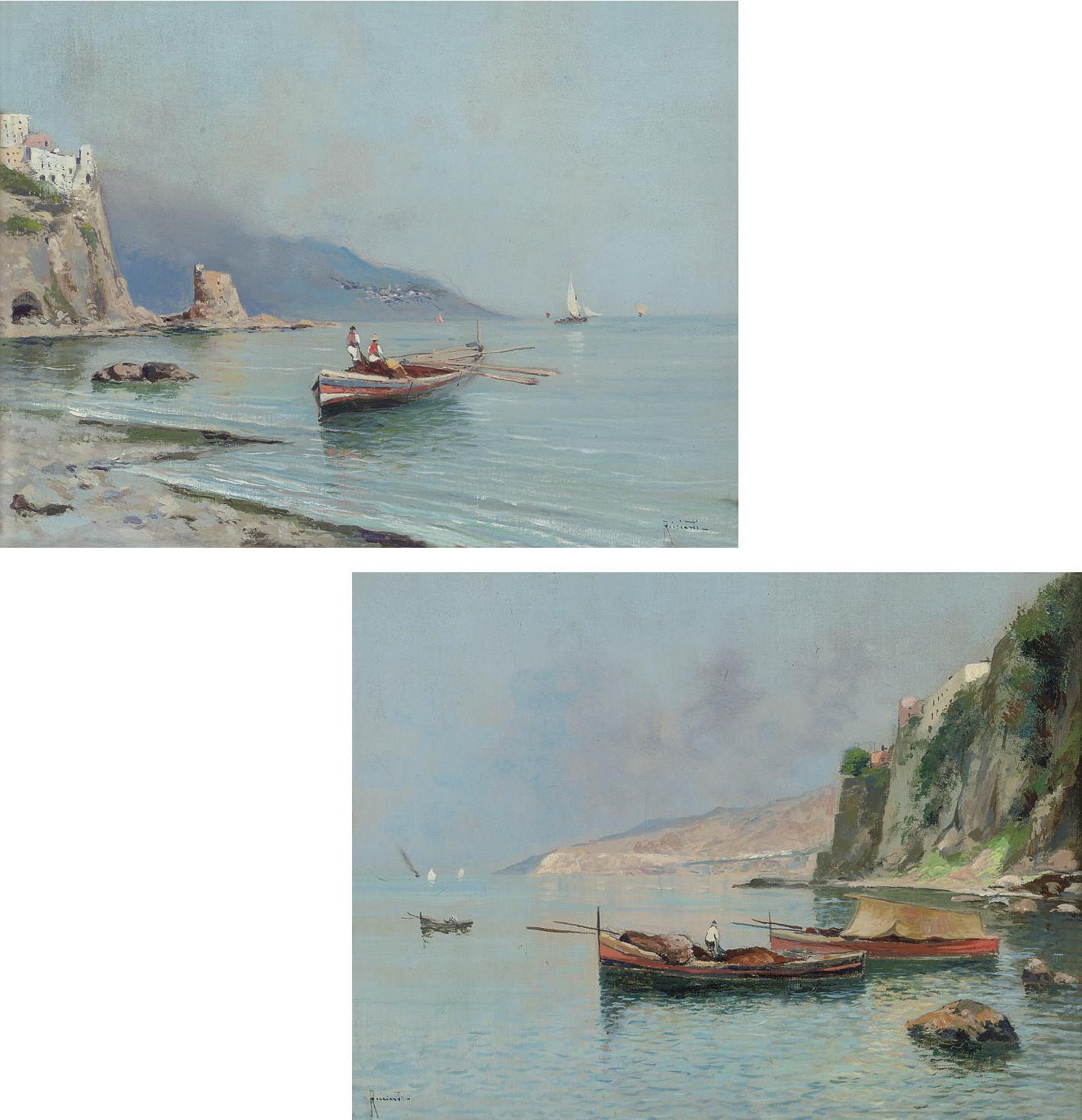 Oscar Ricciardi - Fishing boats on Neapolitan coast, a pair