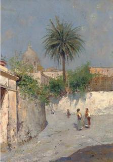 Oscar Ricciardi - Maids Conversing In A Street, Possibly Rome