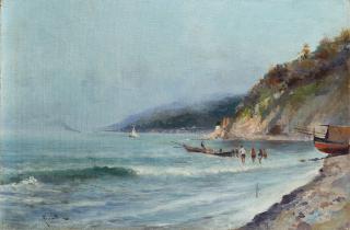 Oscar Ricciardi - Veduta costiera con pescatori