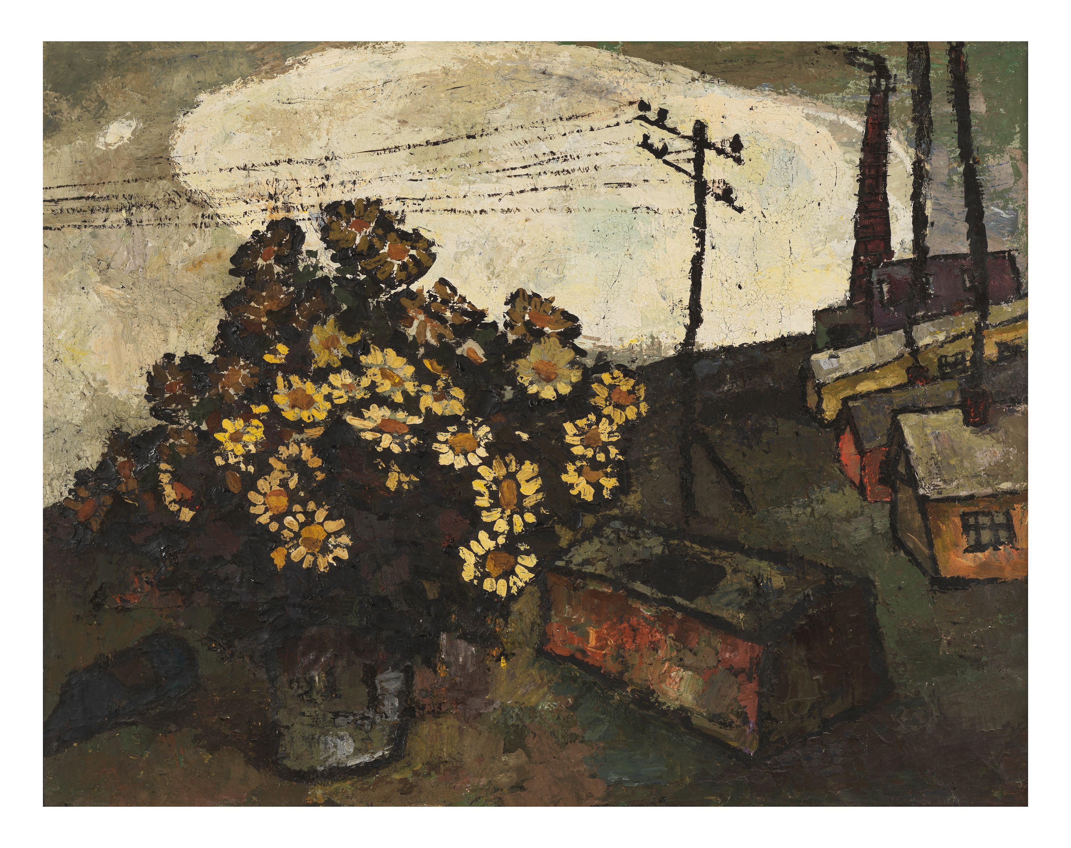 Oscar Yakovlevich Rabin - \'Bouquet dans un paysage à Lianozovo\'/ \'Bouquet in a landscape in Lianozovo\' [Букет в пейзаже в Лианозово]