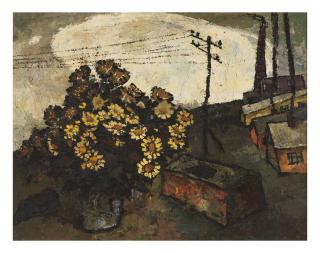 Oscar Yakovlevich Rabin - \'Bouquet dans un paysage à Lianozovo\'/ \'Bouquet in a landscape in Lianozovo\' [Букет в пейзаже в Лианозово]