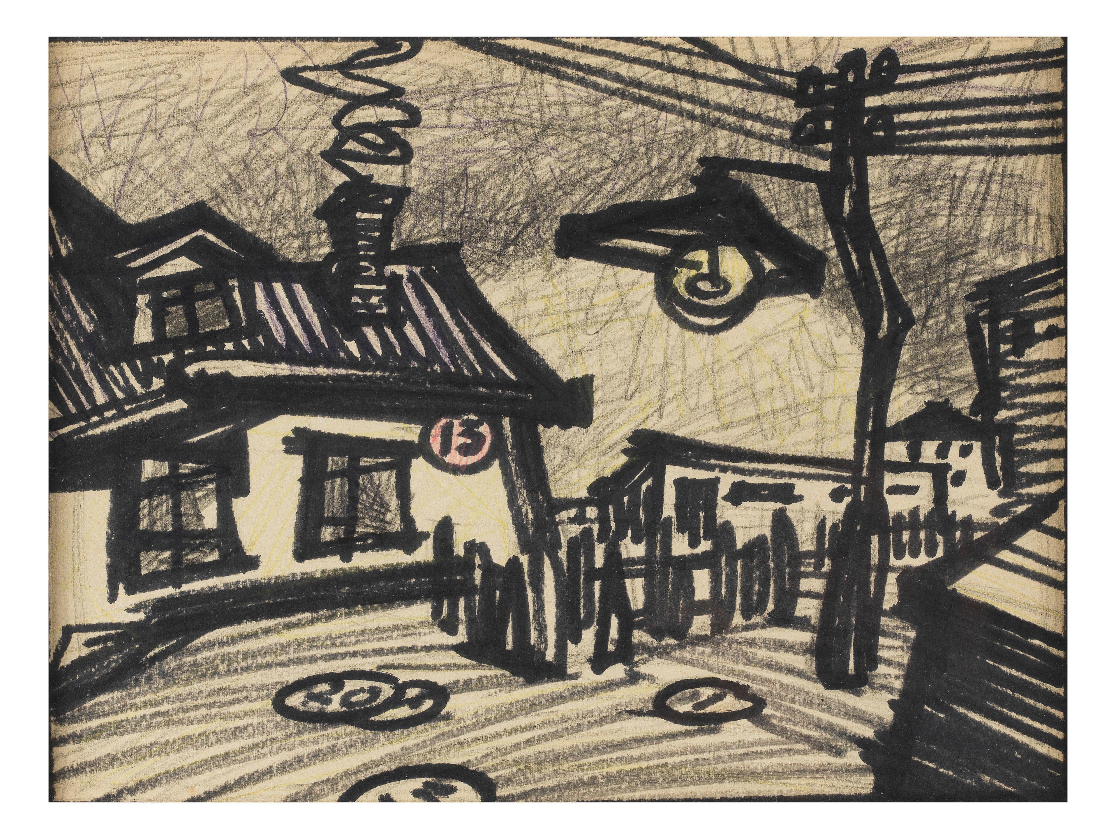 Oscar Yakovlevich Rabin - Deux œuvres: une nature morte et un paysage/ Two works: a still-life and a landscape one: 31.5 x 24cm (12 3/8 x 9 7/16in).; the other: 24 x 32cm (9 7/16in x 12 5/8in). (2)