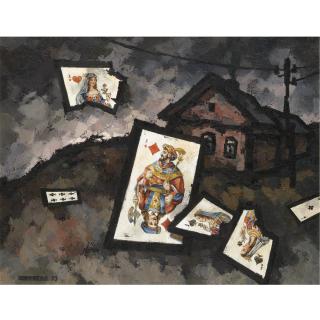 Oscar Yakovlevich Rabin - Urban Landscape With Playing Cards