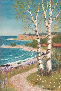 Oskar Bergman - Coastal scene with birch trees