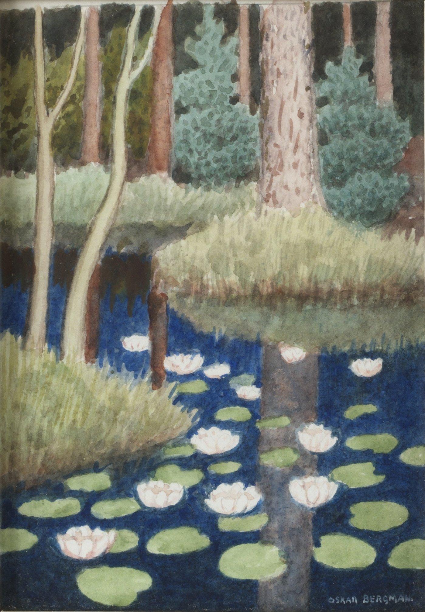 Oskar Bergman - Skogstjärn med näckrosor
