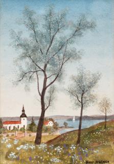 Oskar Bergman - Spring landscape with Birch trees