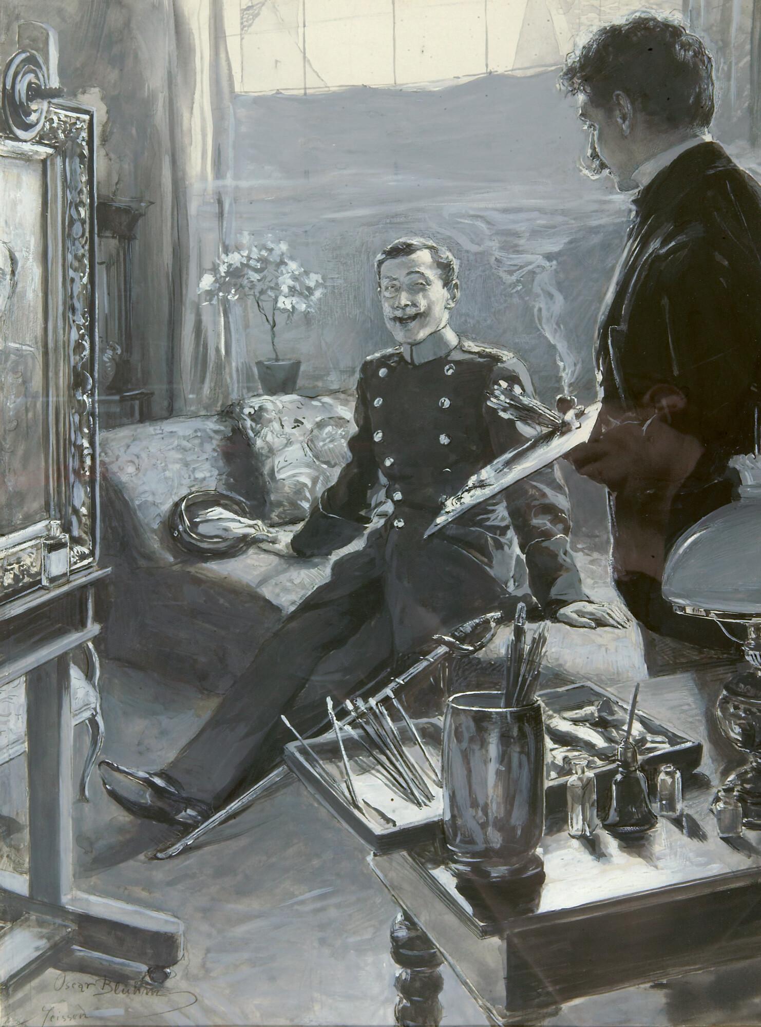 Oskar Bluhm - Scherz unter Männern (Porträt-Sitzung).