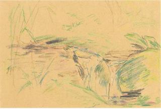 Oskar Kokoschka - Landschaft mit Häuschen (recto); Springende Lachsforelle (verso)