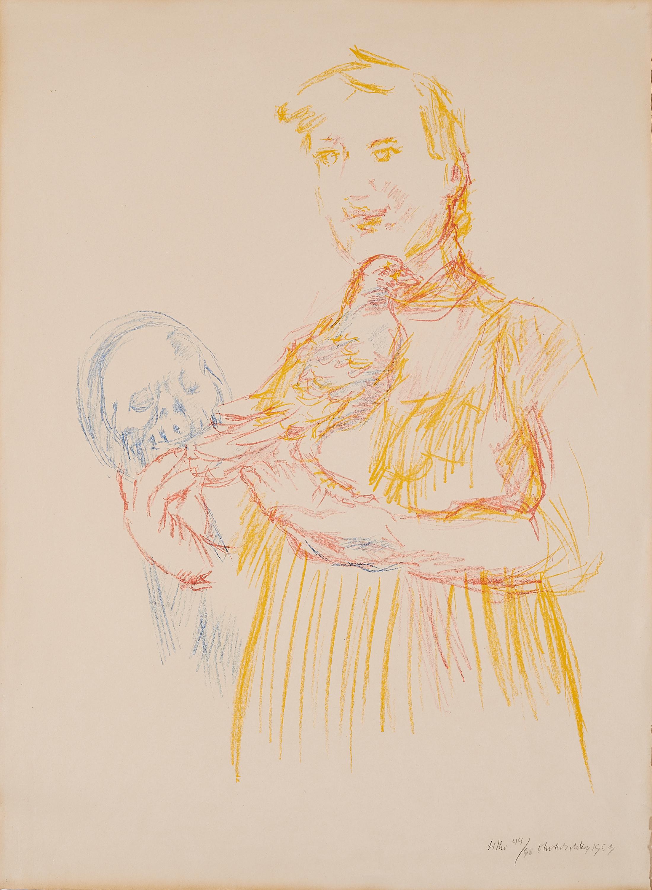 Oskar Kokoschka - Mädchen mit Taube und Totenkopf.