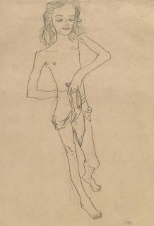 Oskar Kokoschka - Mädchenhalbakt, Den Rock Zwischen Den Beinen Durchgezogen (Tochter Des Gauklers)