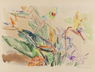 Oskar Kokoschka - Orchideen mit exotischem Vogel