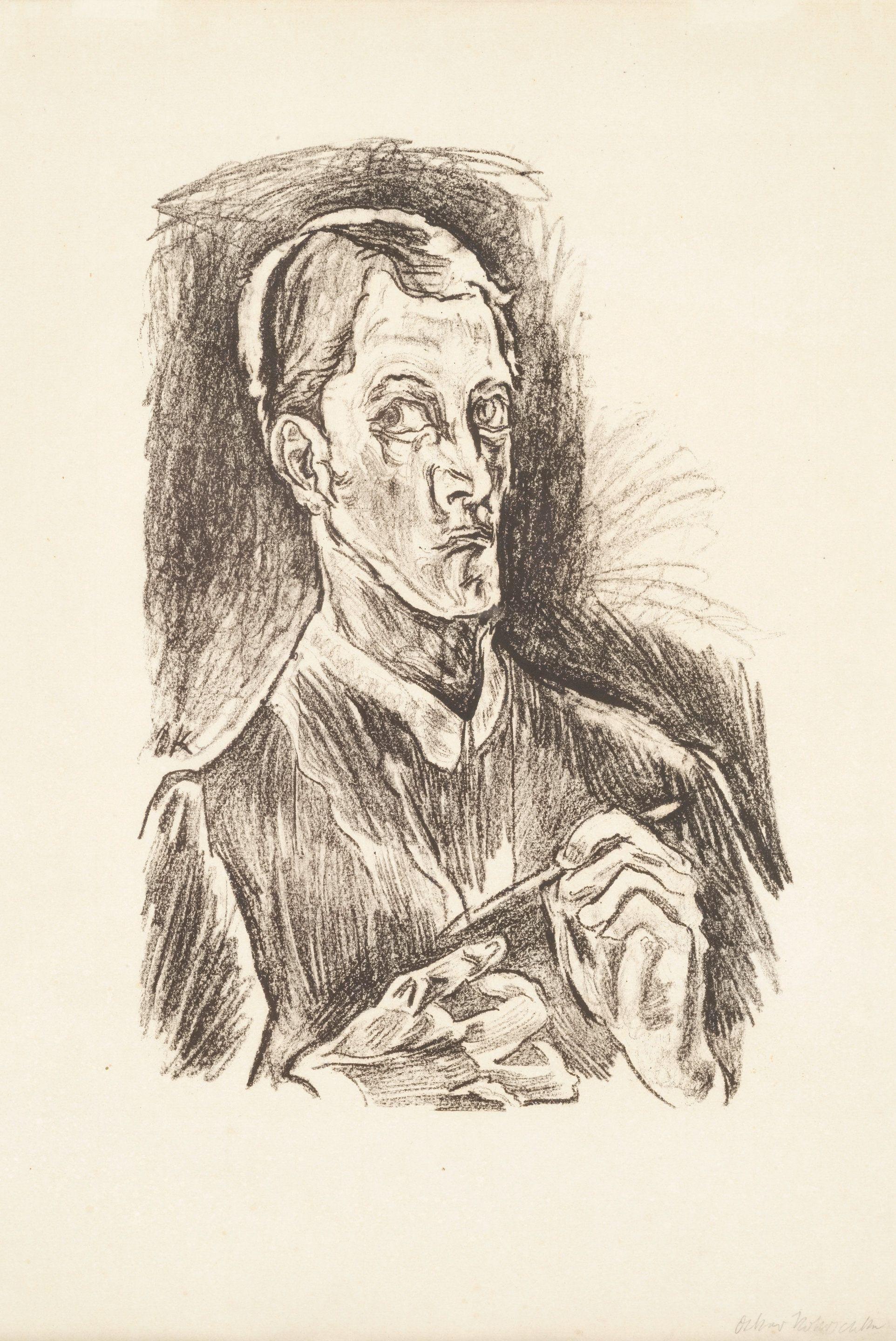 Oskar Kokoschka - Selbstbildnis (Brustbild mit Zeichenstift)