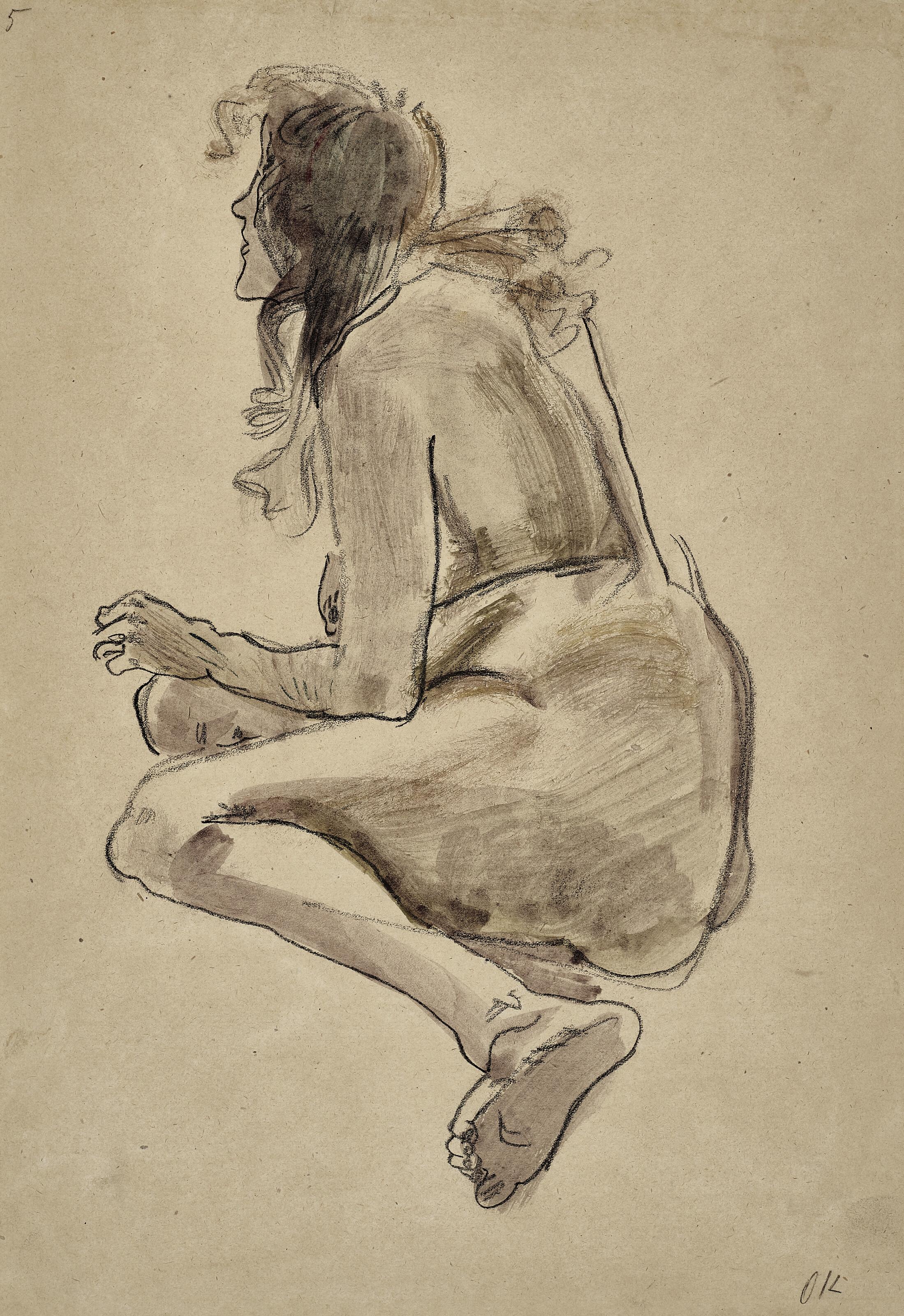 Oskar Kokoschka - Sitzender Weiblicher Akt Nach Links