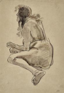 Oskar Kokoschka - Sitzender Weiblicher Akt Nach Links