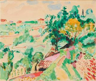 Oskar Moll - Landschaft mit Häusern.