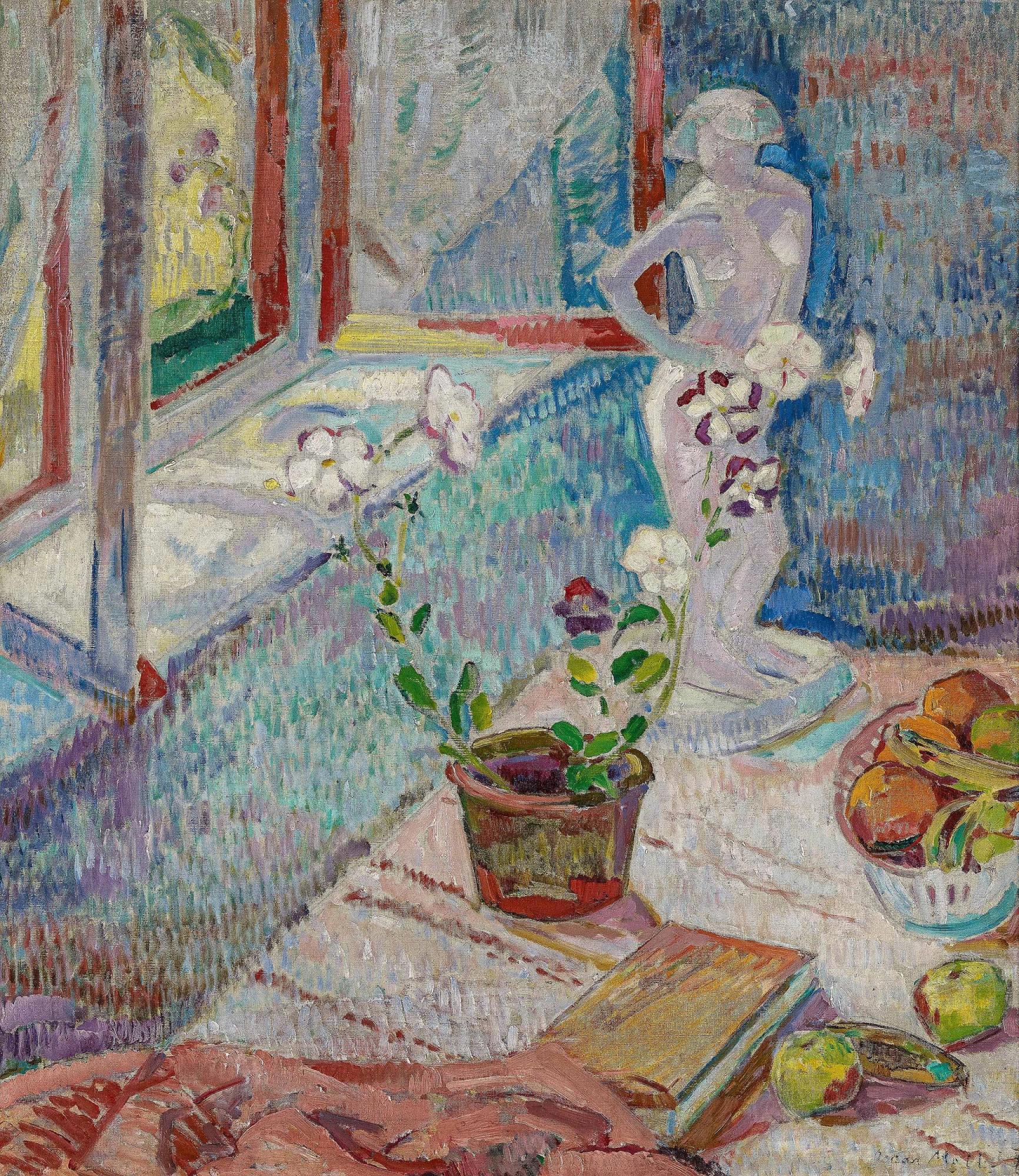 Oskar Moll - Petunie und Plastik am Fenster