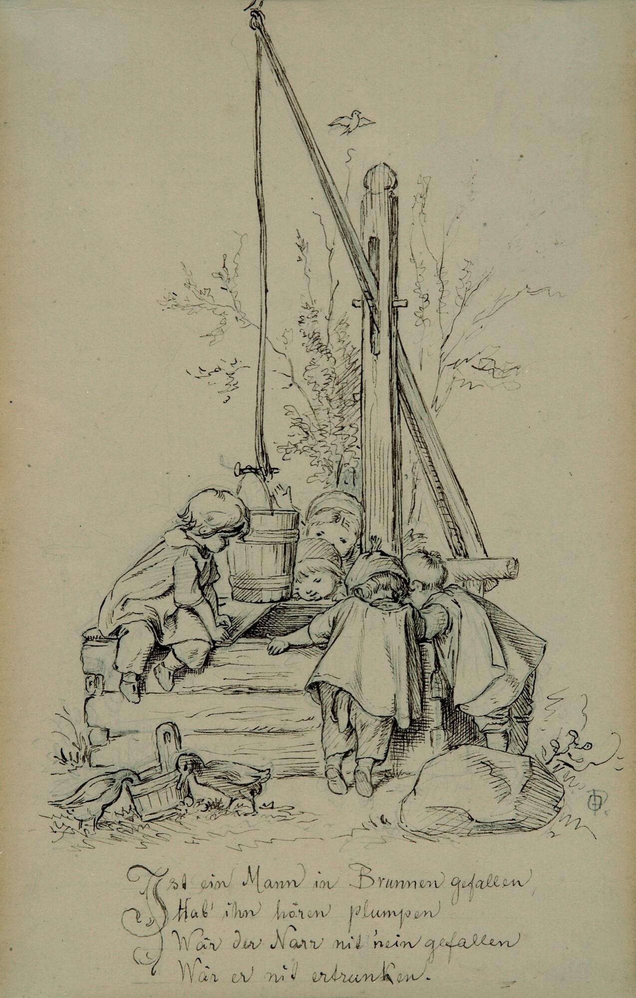 Oskar Pletsch - 2 Bll.: „Ist ein Mann in Brunnen gefallen …“ – „Schusterbu