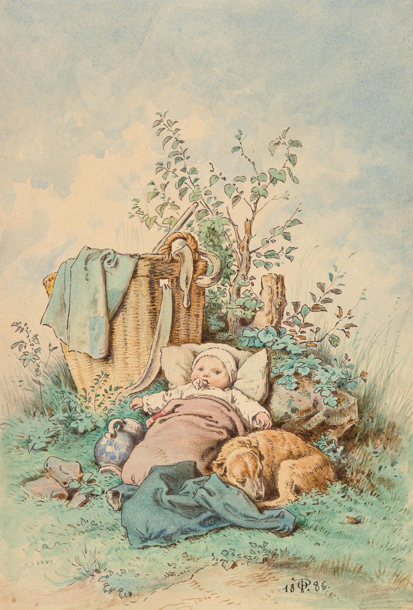 Oskar Pletsch - Zufriedener Säugling am Wegesrand.