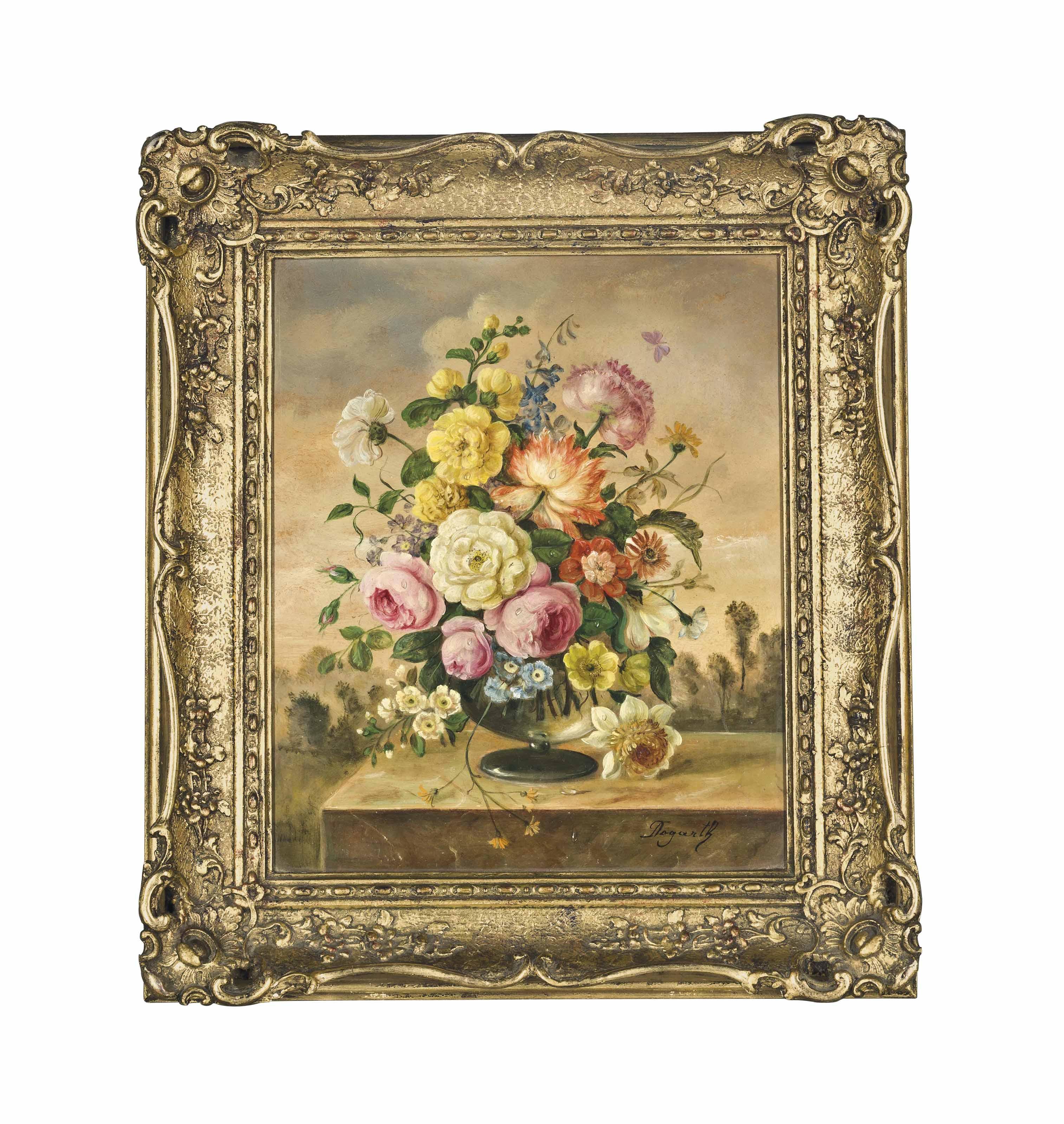 Iris, Tulips, Narcissi, Roses, Delphiniums, Convolvulus And Dahlias In