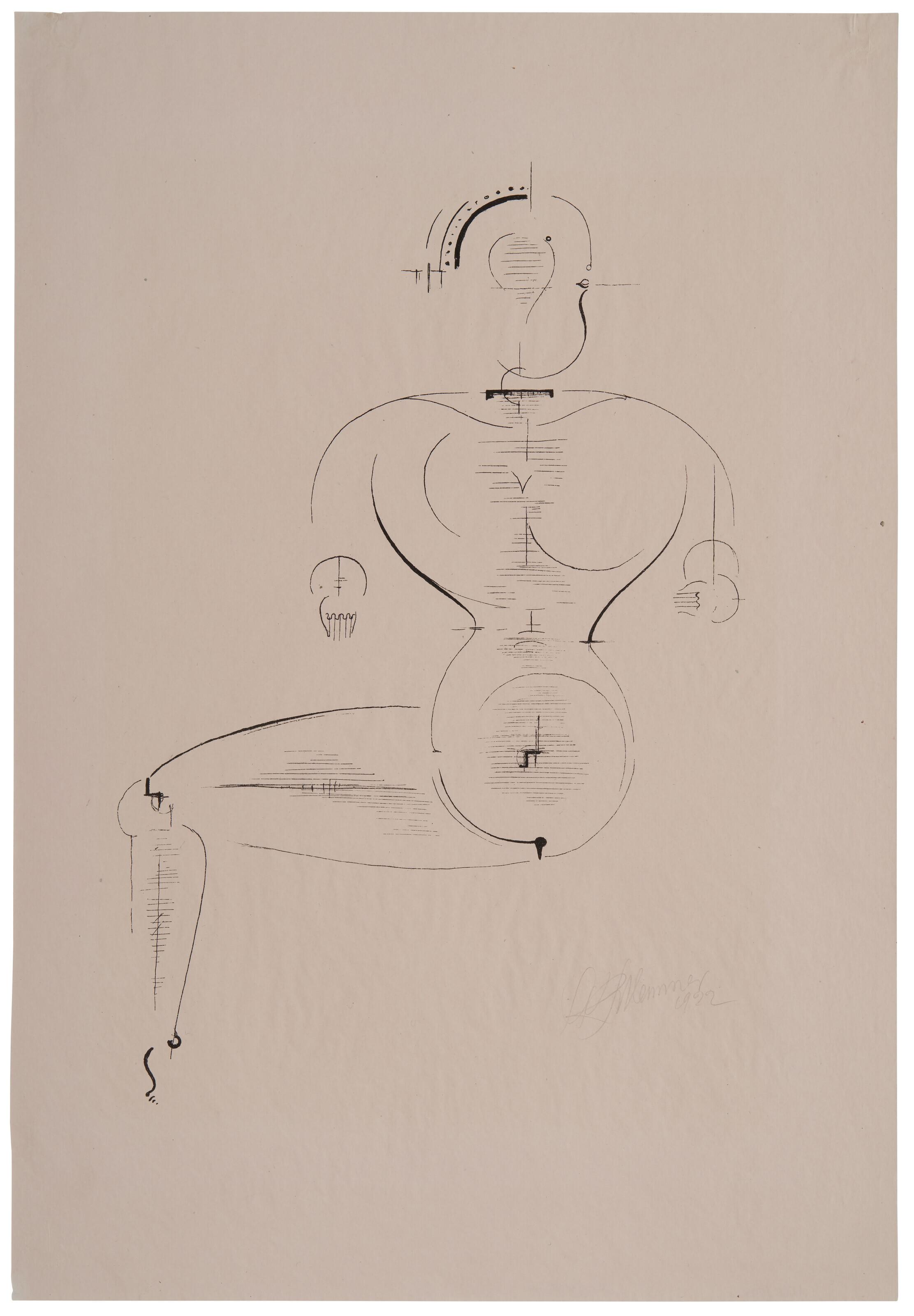 Oskar Schlemmer - Figure from the Side: Figure H2 Seated (Figur von der Seite: Figur H2 Sitzende) from, New European Graphics, 1st Portfolio