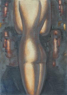 Oskar Schlemmer - Rückenakt und vier Köpfe