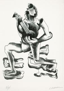 Ossip Zadkine - 4 Bll.: Le Sanglier d\'Erymanthe (b). L\'Inspire. Le Joueur de Luth. La Révolution du Plancher (monument)