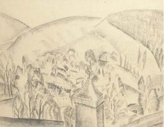 Ossip Zadkine - Village vu des remparts d\'un chateau