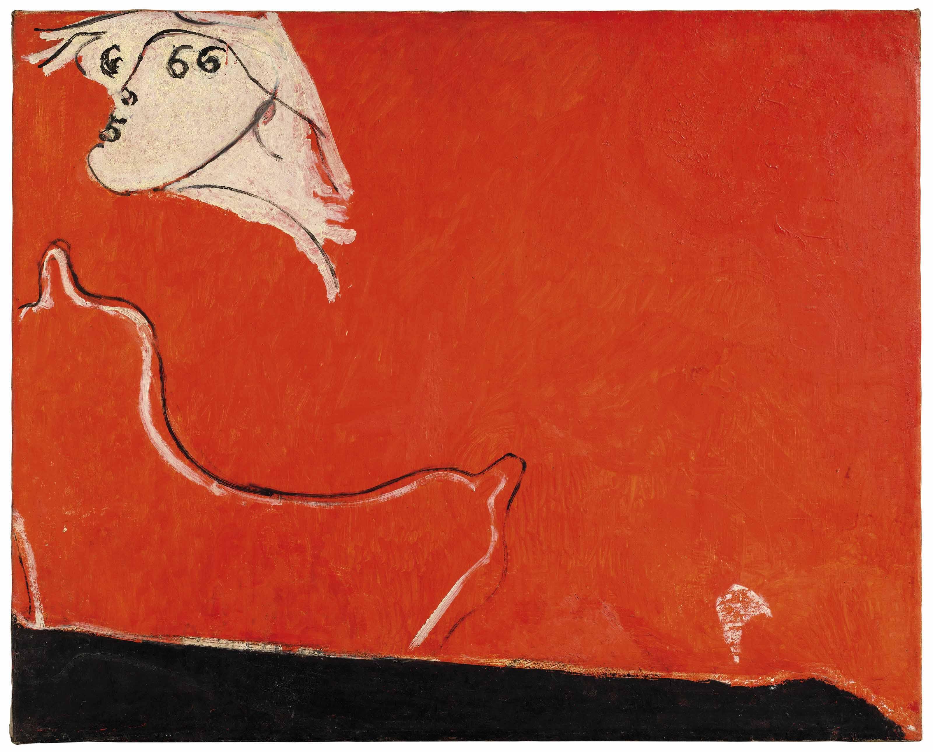 Osvaldo Licini - Amalassunta Su Fondo Rosso Chiaro