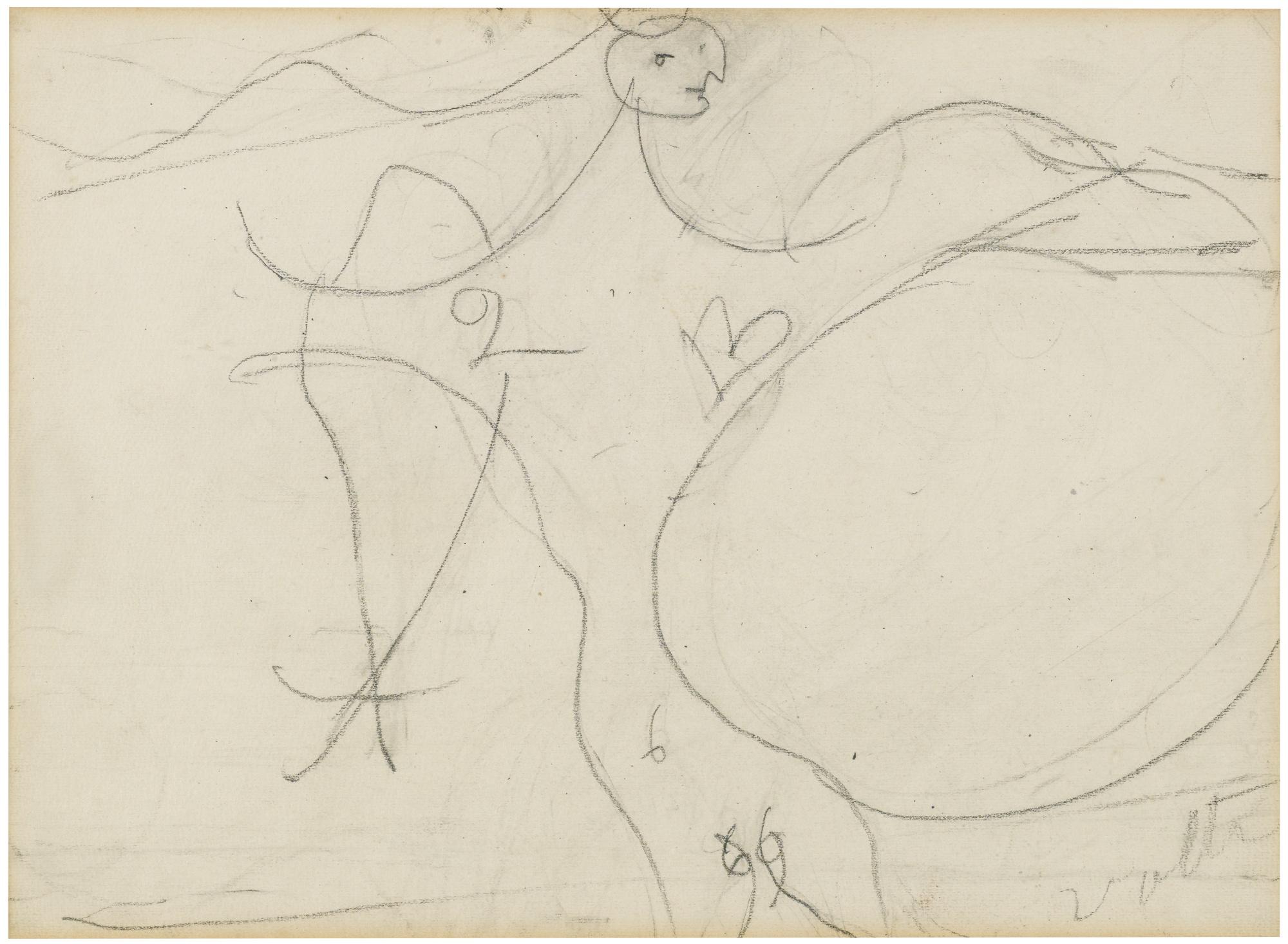 Osvaldo Licini - Angelo Ribellepencil On Paper (Recto And Verso). Executed In 1951