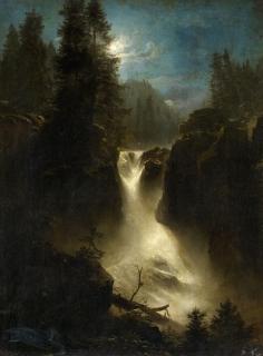 Oswald Achenbach - Alpenlandschaft bei Mondschein