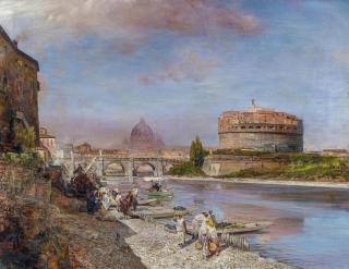 Oswald Achenbach - Am Ufer des Tiber in Rom