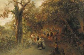 Oswald Achenbach - An evening stroll on the road to Castel Gandolfo, Italy