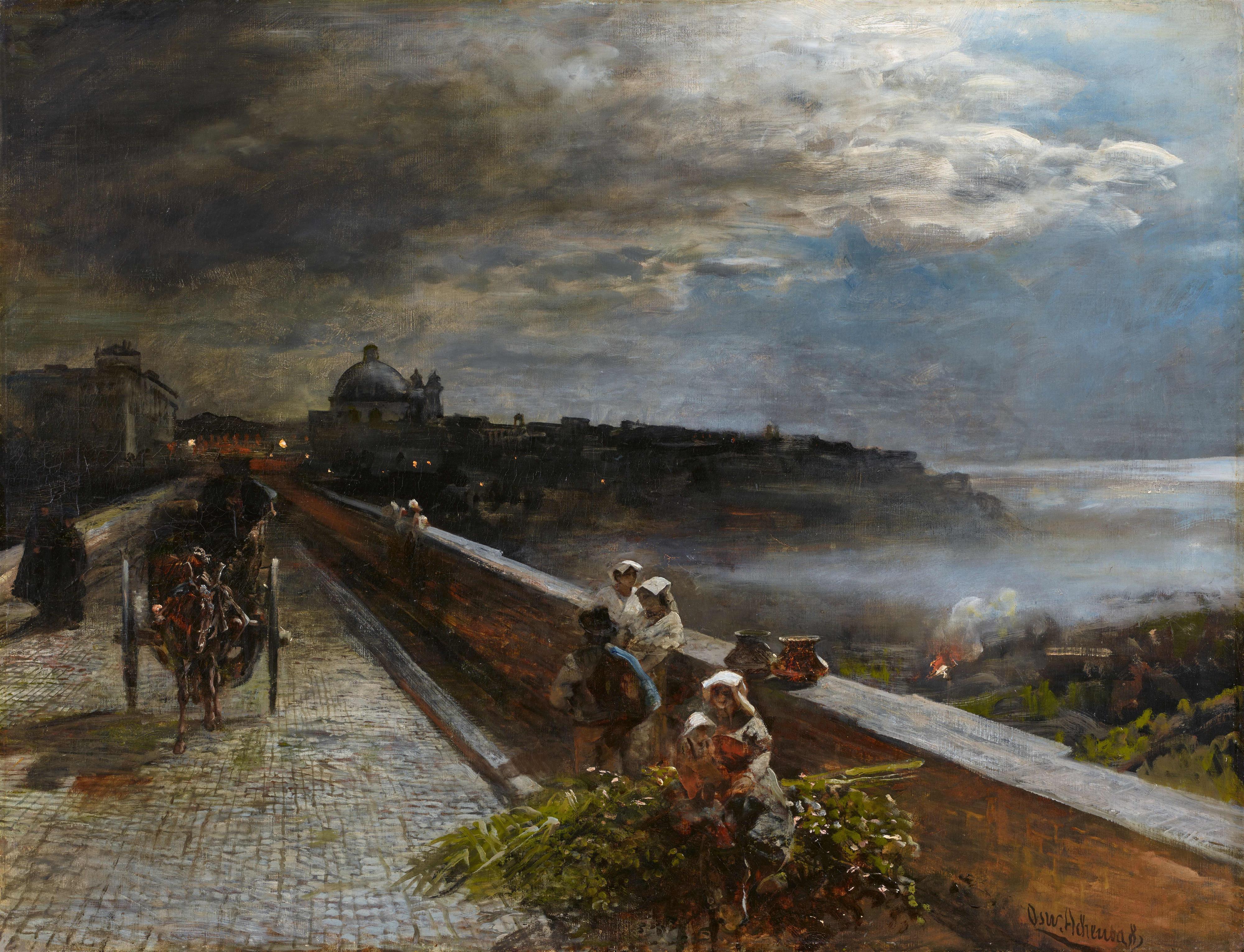 Oswald Achenbach - Auf der Brücke zwischen Ariccia und Albano
