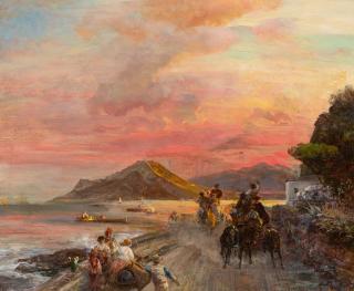 Oswald Achenbach - Auf der Küstenstraße vor Neapel.