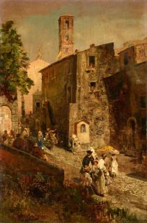 Oswald Achenbach - Bergstadt in der Campagna