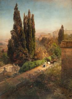 Oswald Achenbach - Blick in den Garten der Villa d´Este in Tivoli