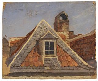 Oswald Achenbach - Dächerstudie in Katwijk