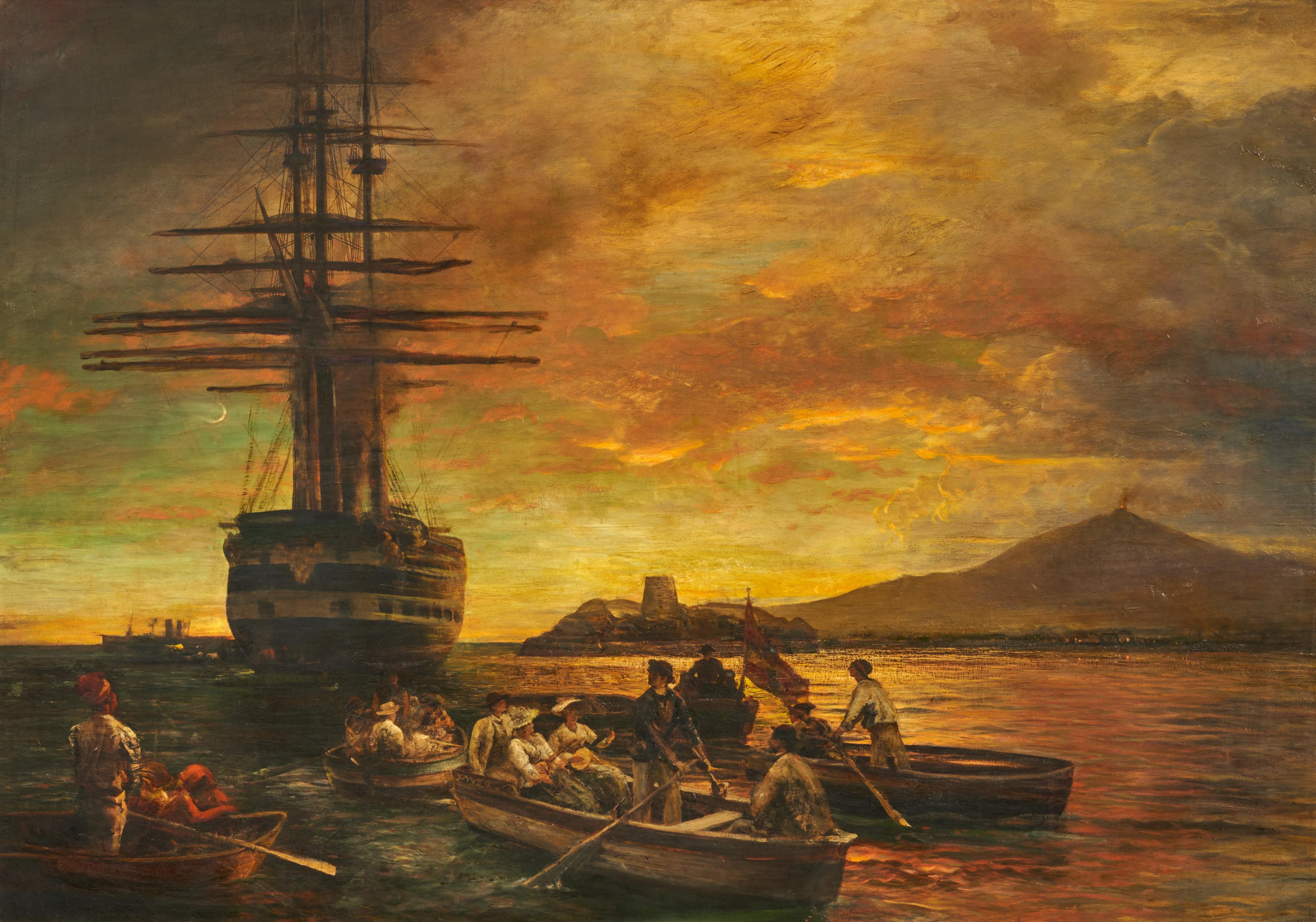 Oswald Achenbach - Dreimaster auf Reede vor Neapel.