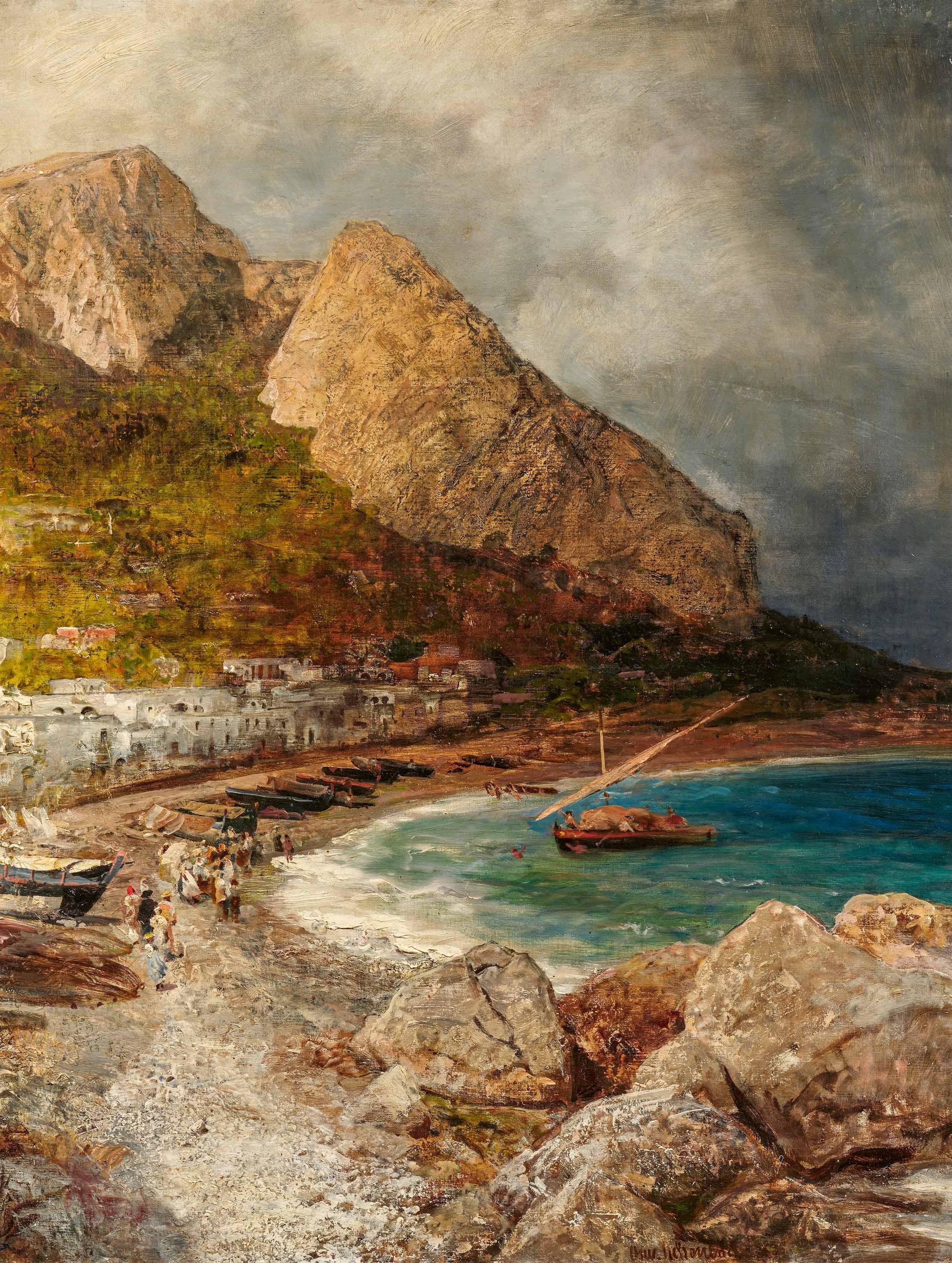 Oswald Achenbach - Fischerboote am Strand von Capri.