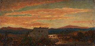 Oswald Achenbach - Ölskizze einer südlichen Landschaft