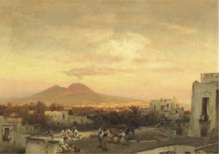 Oswald Achenbach - Sunset over Napels