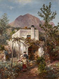 Oswald Achenbach - Vor einer Taverne auf Capri.