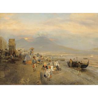 Oswald Achenbach - Vue De Naples Au Soleil Couchant