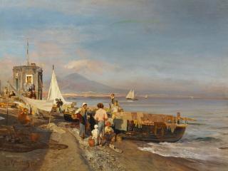 Oswald Achenbach - Wäscherinnen am Strand vor Neapel.