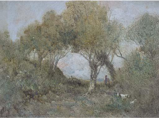Oswald Garside, R.I. - A Goatherder In A Wooded Landscape