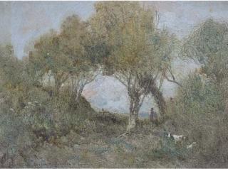 Oswald Garside, R.I. - A Goatherder In A Wooded Landscape