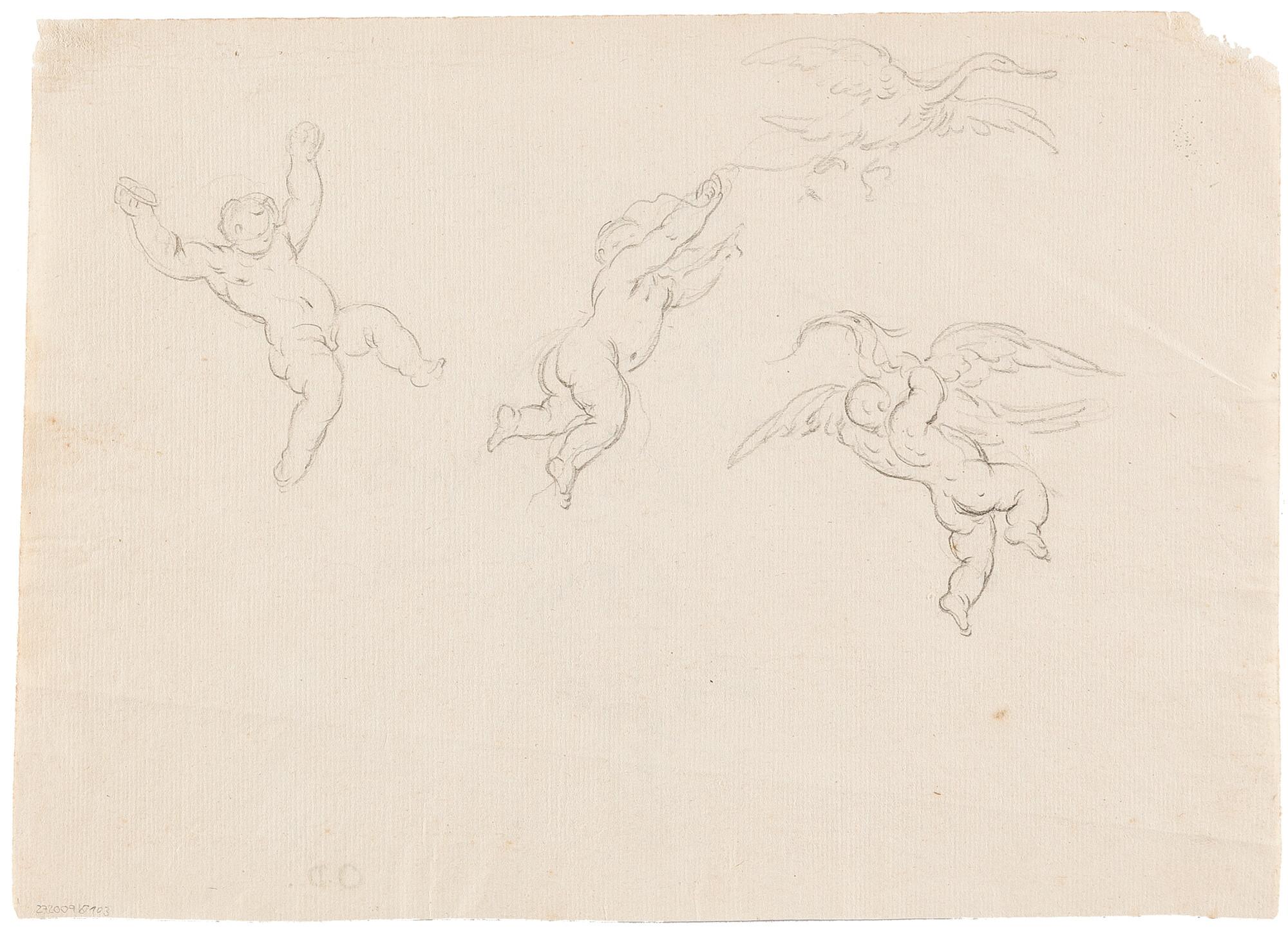 Ottaviano Dandini - 2 Bll.: Studie zu einer Fama mit Amoretten – Fliegende Putten