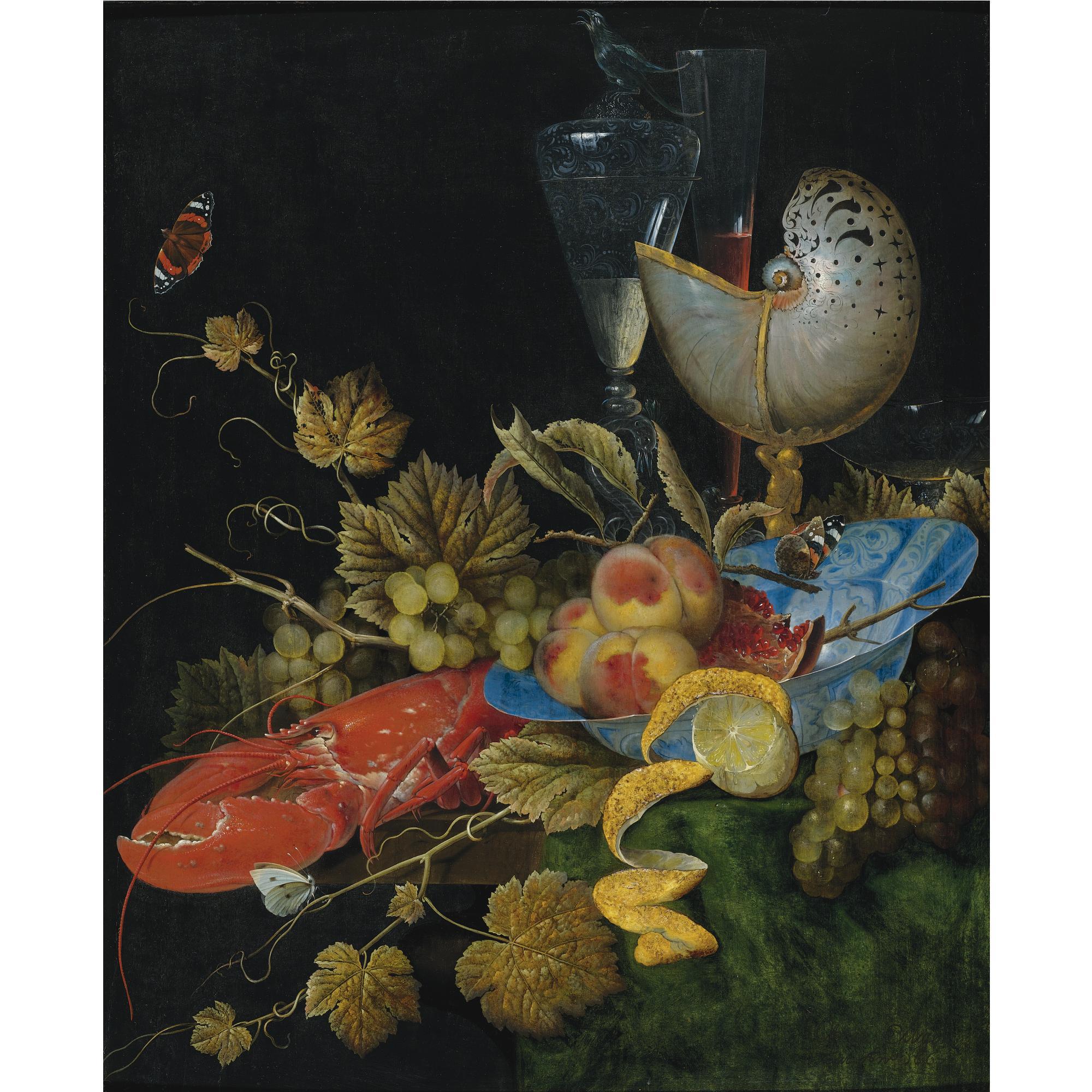 Ottmar Elliger the Elder - Still Life With Lobster, Fruit And A Nautilus Shell
