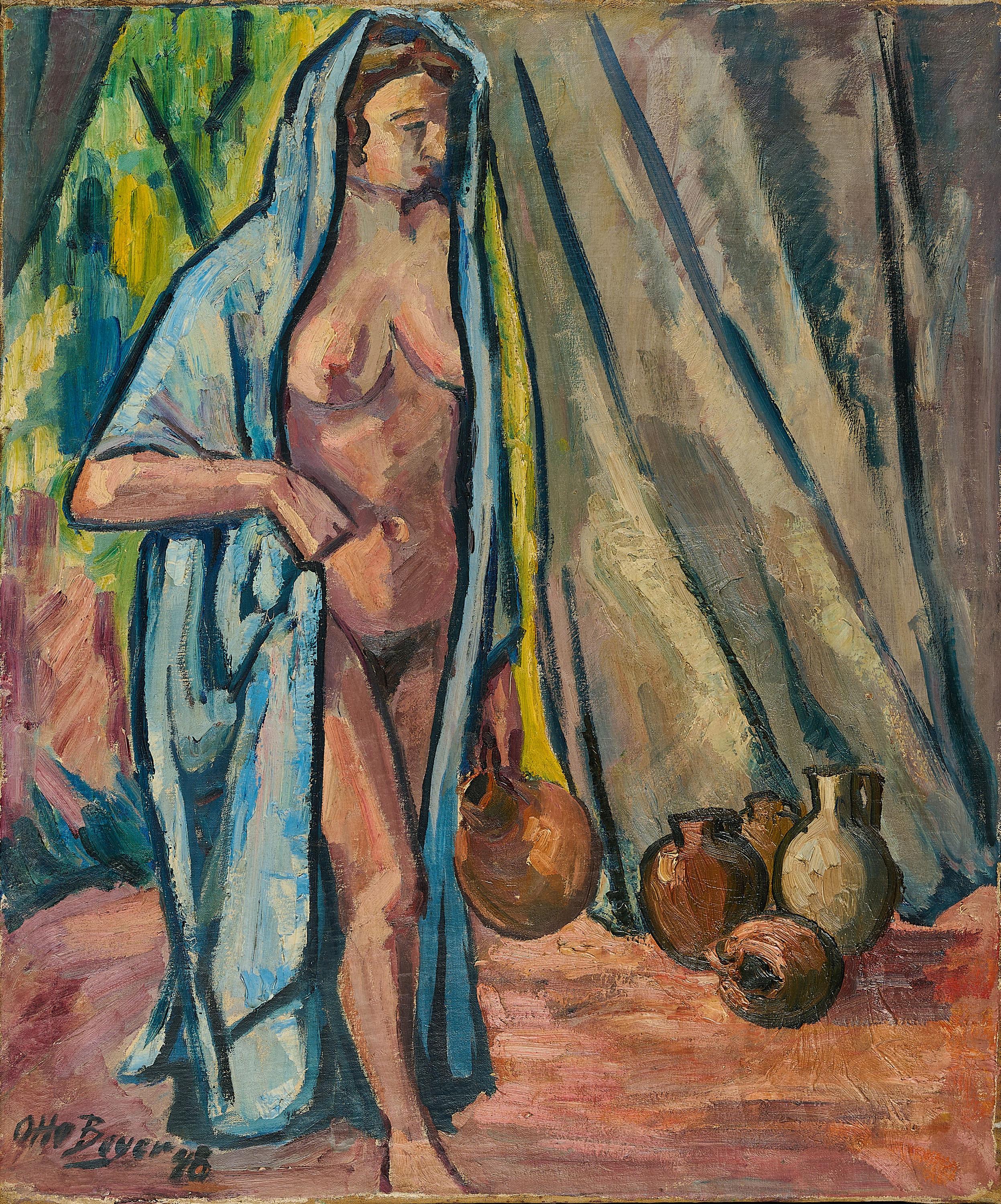 Otto Beyer - Frauenakt mit Krügen.